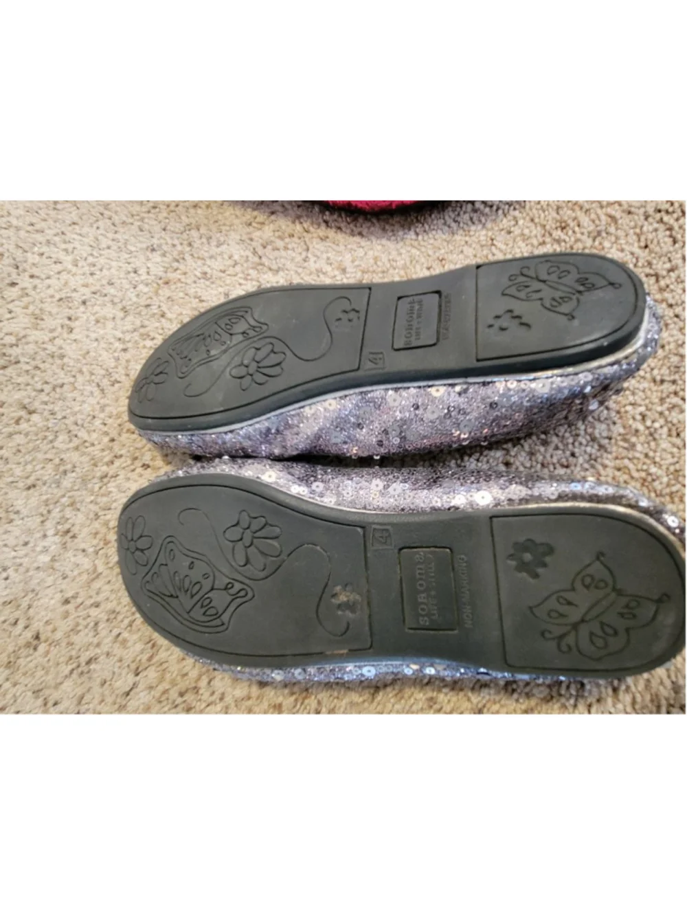 Silver Pink Sparkly Girls Flats Size 4 Stylish Comfort